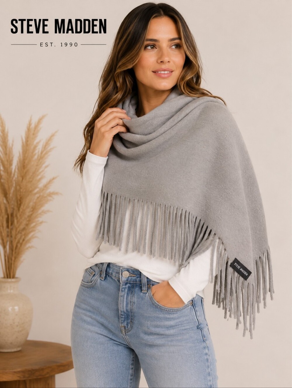 Steve Madden‎ Scarf Gray With Fringe